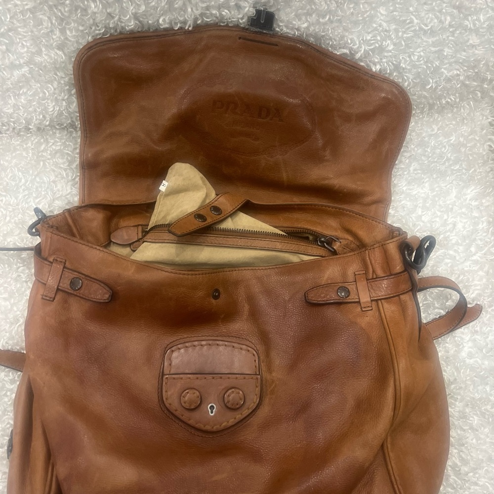 Prada Bag Holdall Brown Taupe Leather Top Handle Shoulder Large Handbag PRADA - Picture 15 of 16